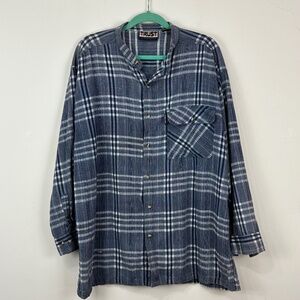 TRUST Men's Blue Plaid Cotton Button Up Casual Shirt L Beach Cruise